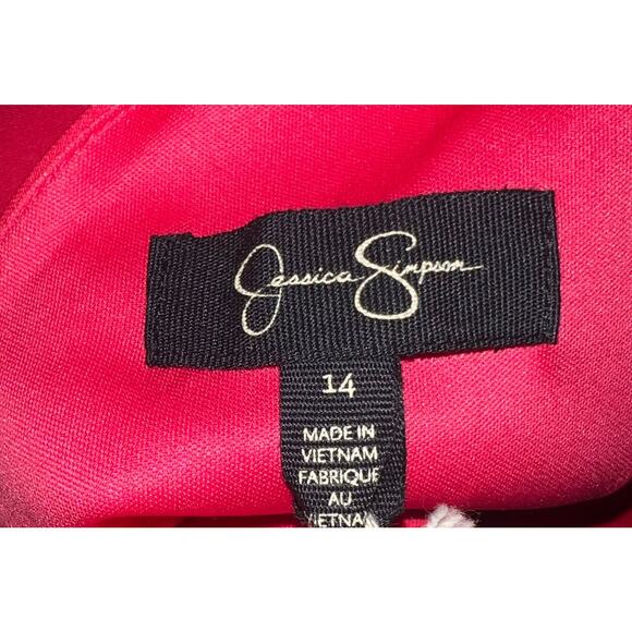 NWT Jessica Simpson Women's Sleeveless Fit & Flare Coral Dress Size 14 Bow Back - Picture 9 of 11